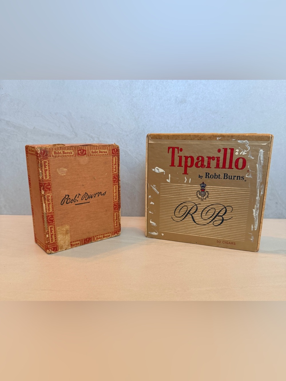 Set Of 2 Vintage Robt. Burns 5 Cent Cigarellos And Tiparillo Cigar Boxes